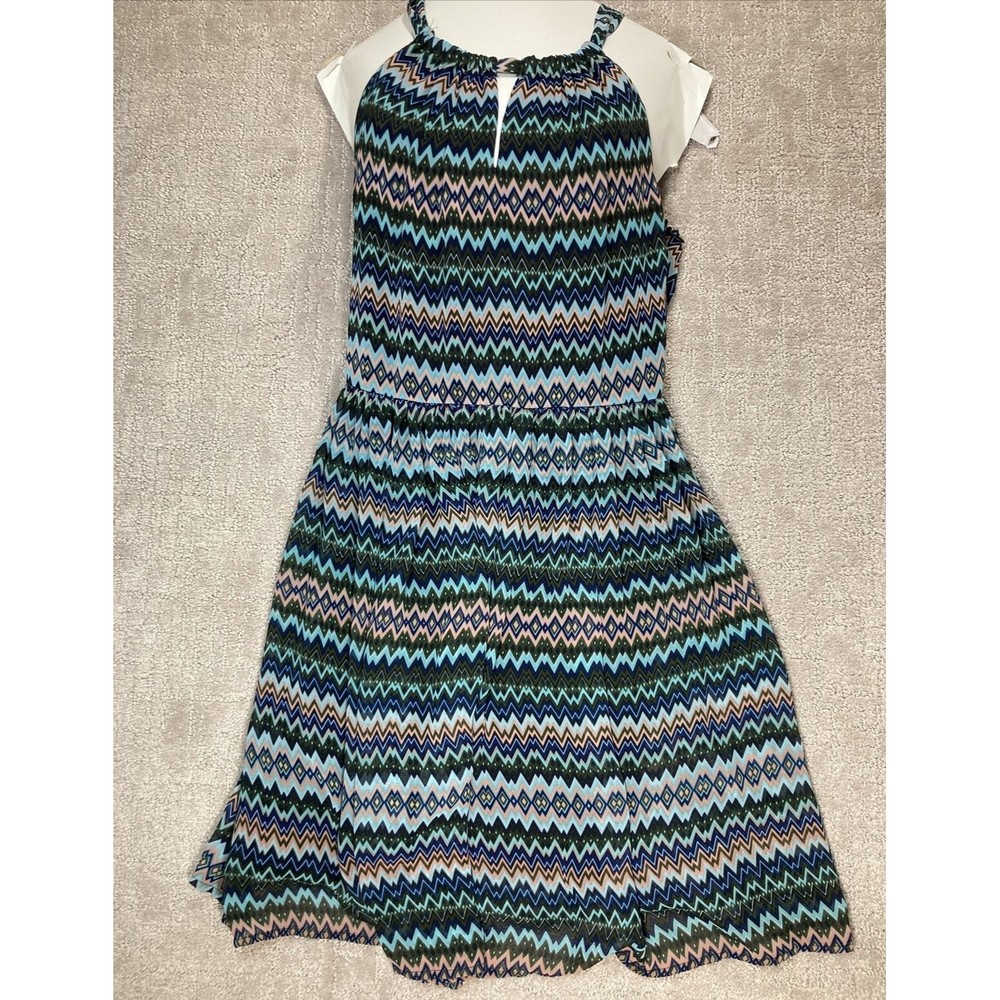 Womens  Designer Inspired Sleeveless Dress Multi Color Chevron SZ S